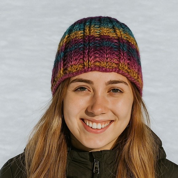 Hand Crafted Crochet Beanie Soft Colorful Adult with ribbed and scallop design - Picture 2 of 5